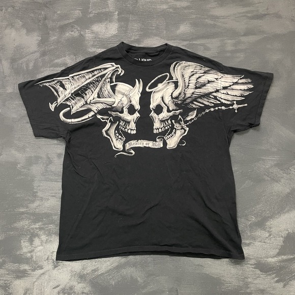 Liquid Blue Other - Vintage Heaven and Hell Skulls T-Shirt Men XL Black 2000s Liquid Blue
